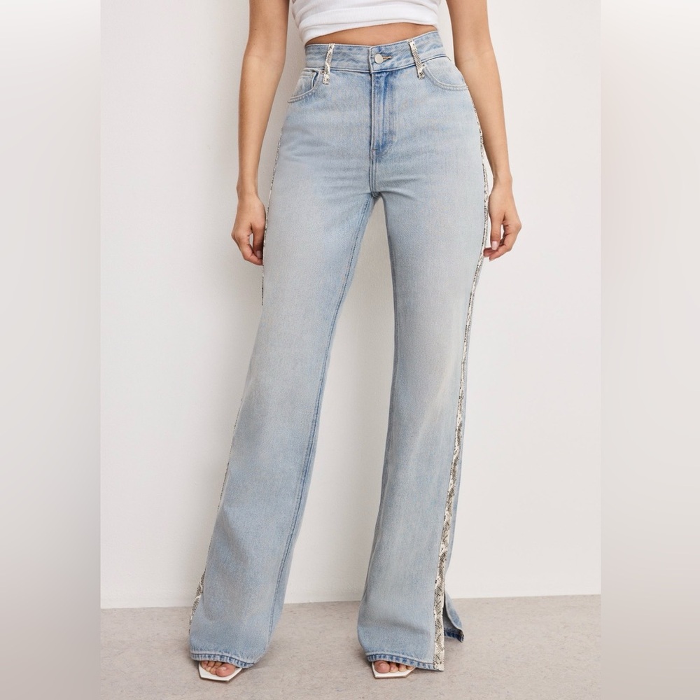 Good American High Rise Straight Leg Jeans Snake Print Size 16 NWT